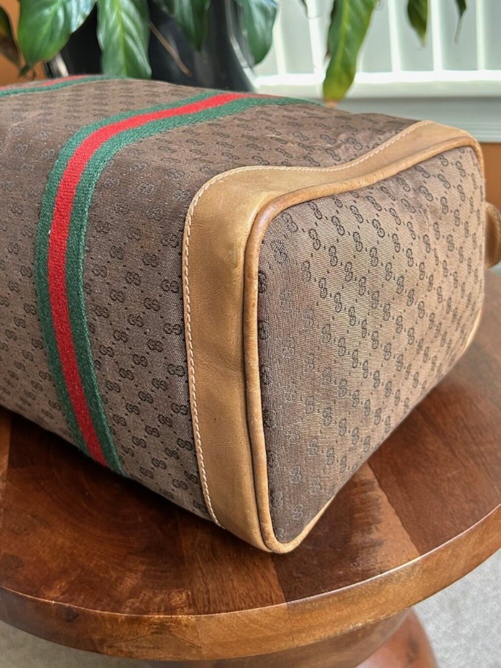 GUCCI Monogram Vintage Web Boston Bag Brown Tan Rare - Picture 15 of 15